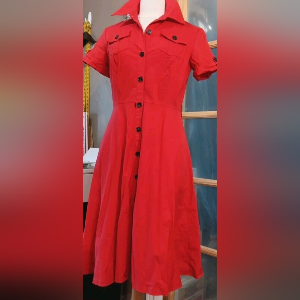 Liz Claiborne Red Midi Shirt Dress